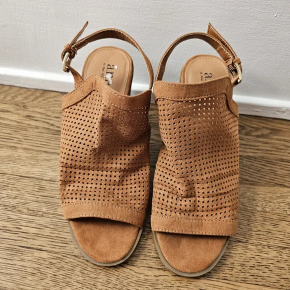 a.n.a Madelyn open toe slingback bootie sandals chunky block heel brown 7 - Picture 10 of 10